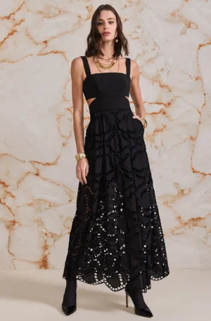 VESTIDO MAXI MIDI ALGODAO BORDADO