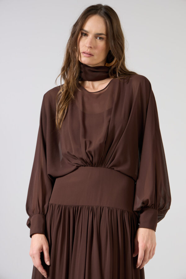 VESTIDO LONGO MANGA BUFANTE CHIFFON - Imagem 4