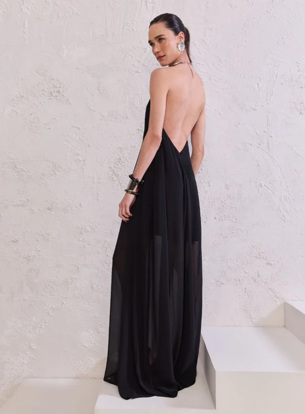 VESTIDO LONGO DETALHE ARGOLA PRETO - Imagem 2