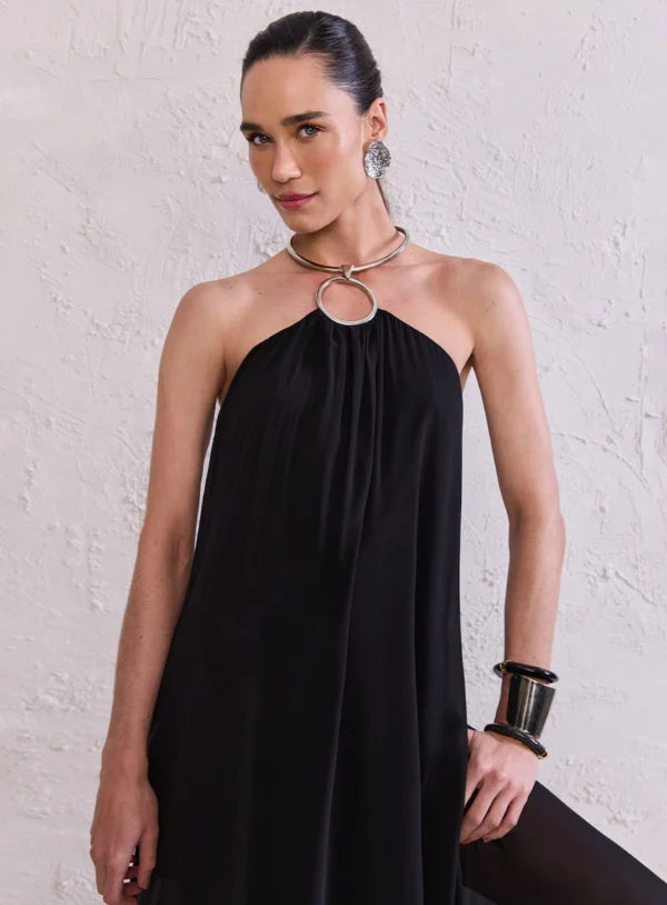 VESTIDO LONGO DETALHE ARGOLA PRETO - Imagem 4